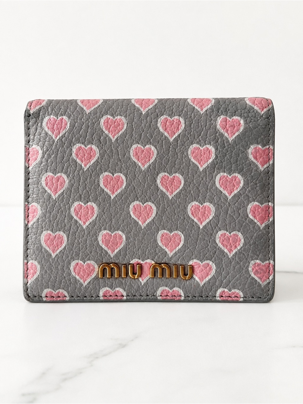 Miu Miu Gray Pink Heart Print Wallet 5ML014 - Picture 2 of 9